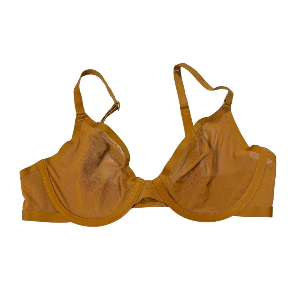 CUUP Plunge Bra 34C Caramel Mesh Underwire Sheer Unlined